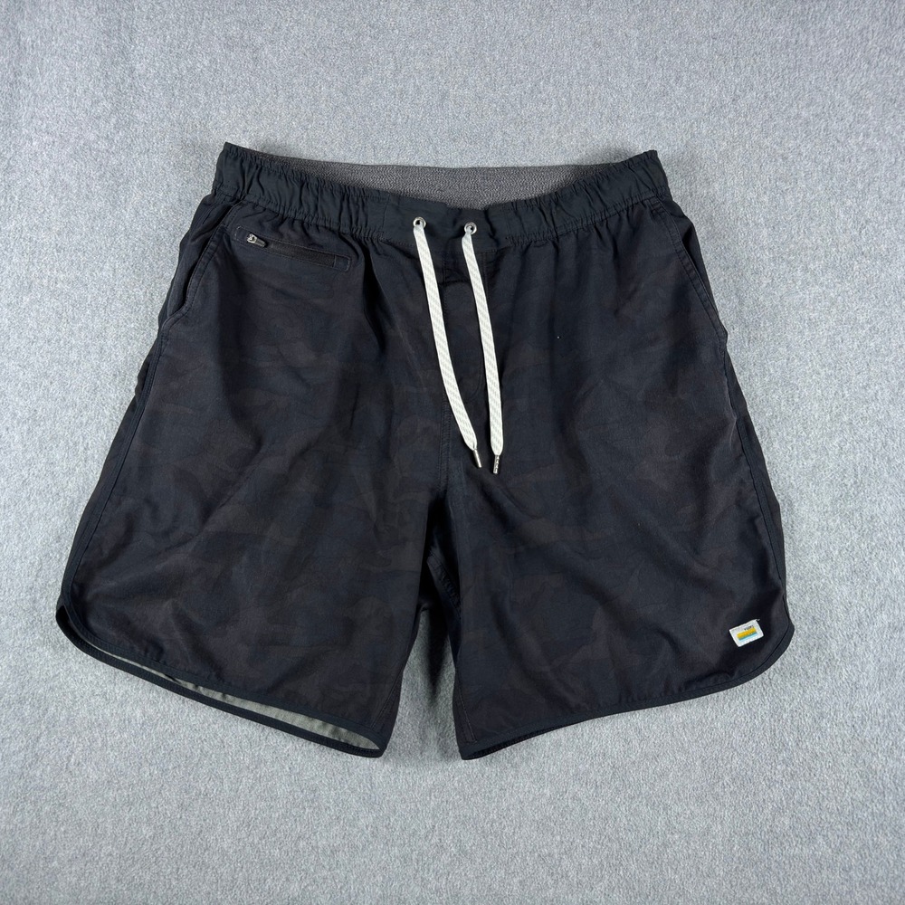Vuori Banks Shorts Mens XL Black Camo 7" Unlined Gym Running Drawstring V330